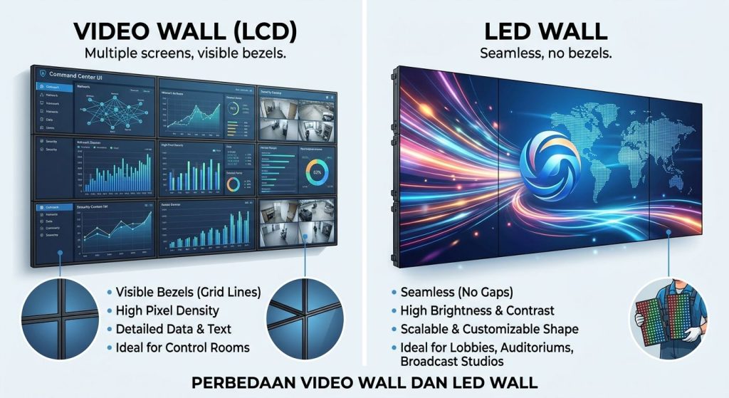 perbedaan led wall dan video wall