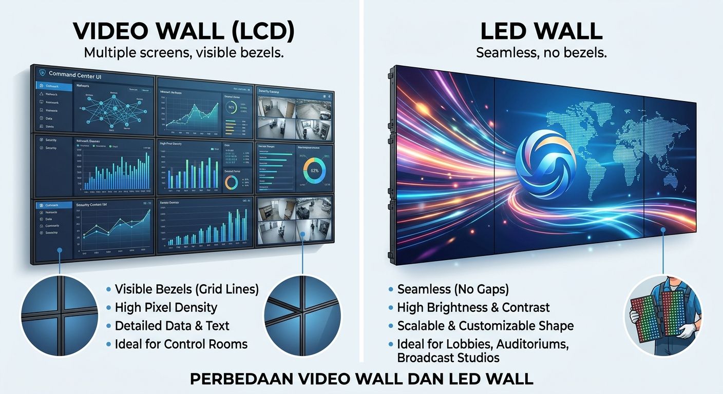 perbedaan led wall dan video wall